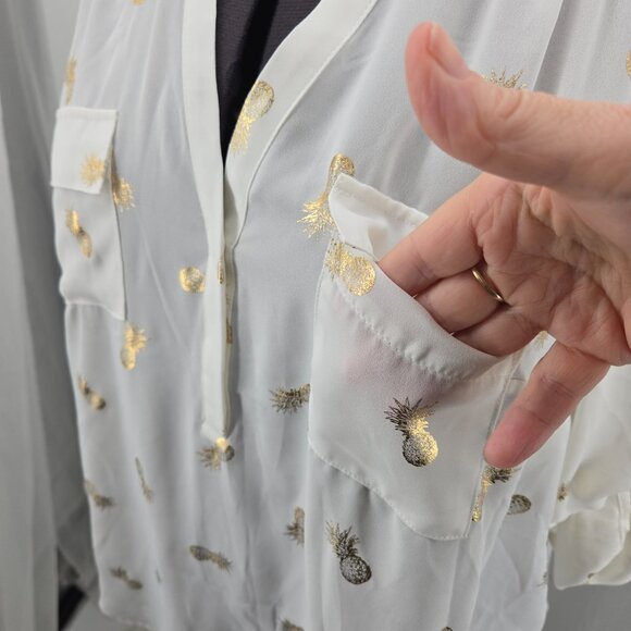 810-12 NEW Torrid Harper Georgette White Gold Pineapple Blouse Size L/12, 0 - Picture 7 of 15
